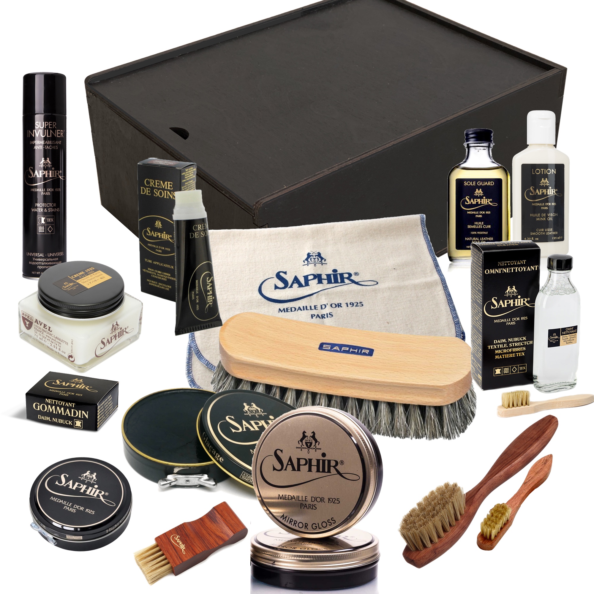Картинка Набор средств для обуви Saphir MEDAILLE D'OR black wood box Президент от магазина Vaksa.ru