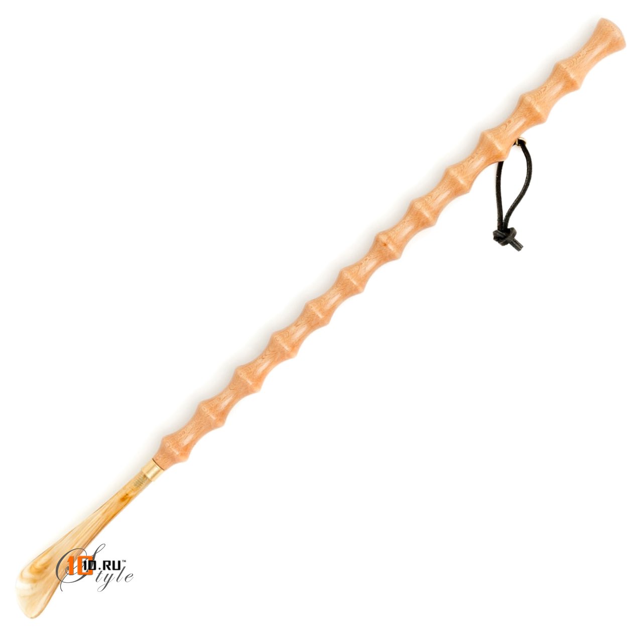 Рожок пластиковый Saphir с деревянной ручкой и кожаным ремешком 65 см